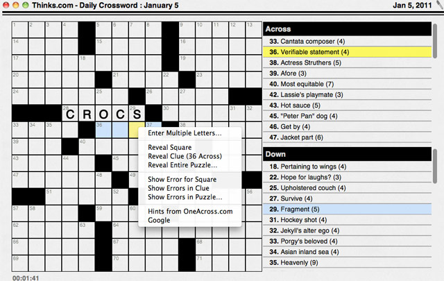 Crossword puzzle hint options