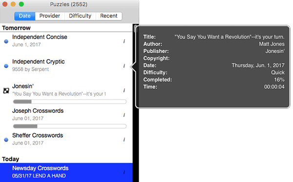 Crossword puzzle data and prefs