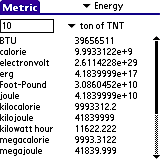 formulasMetric for Palm OS